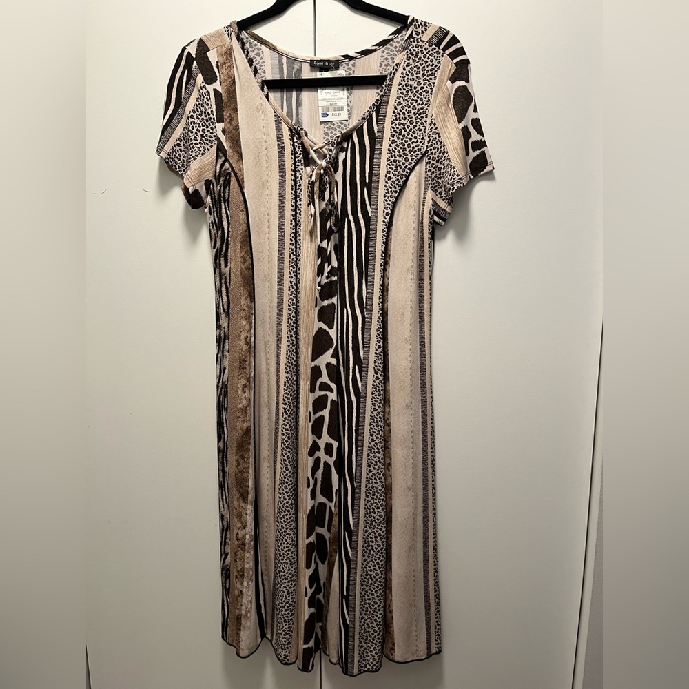 Sami & Jo brown an beige leopard, zebra mix dress